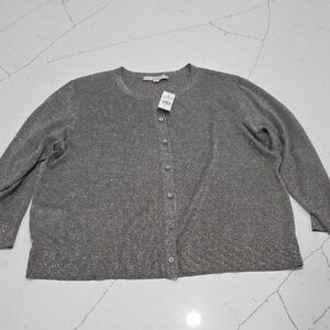 LOFT Shimmering Gray Cardigan 3/4 Sleeves Sz XL New With Tag